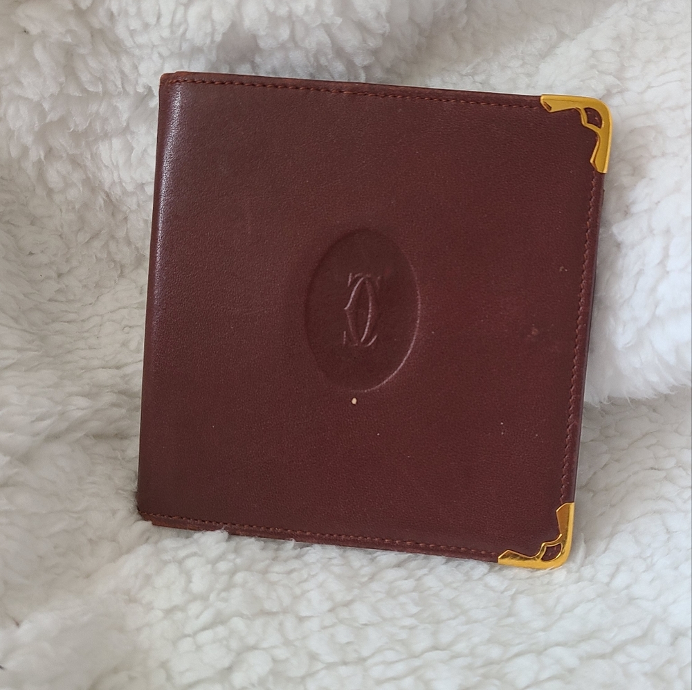 Vintage Cartier Must De Bifold Wallet Coin Purse Burgundy